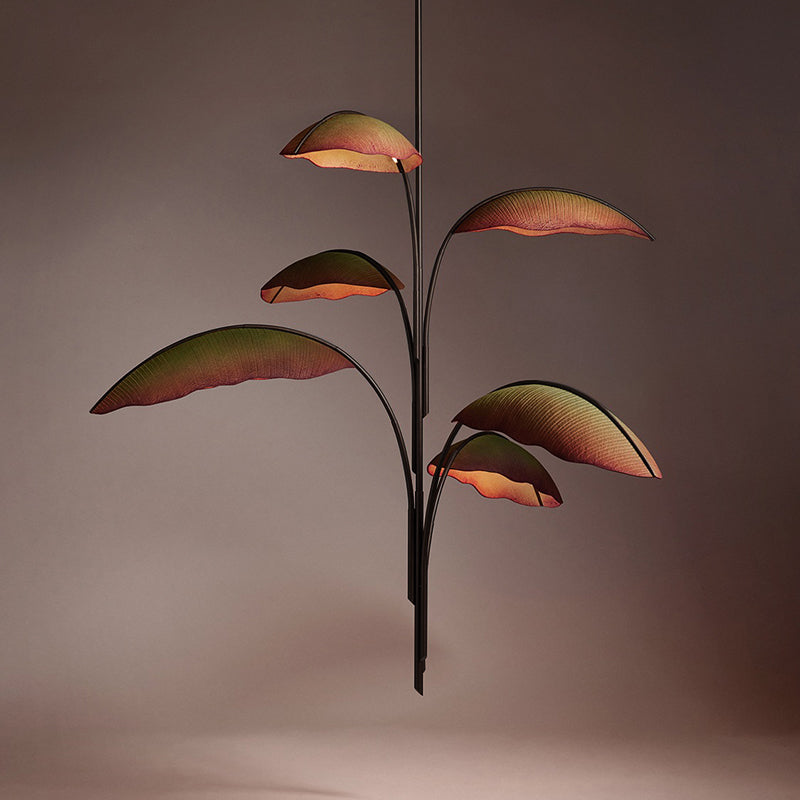 Rauduvyu candelabru negru din metal, modern, minimalist, cu frunze