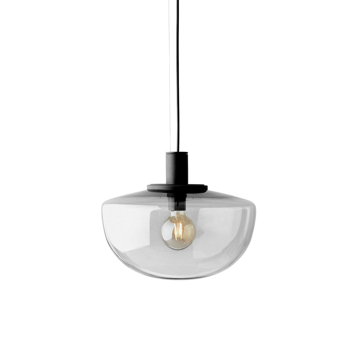 Lampă suspendată din sticlă cu abajur sferic și montaj metalic în stil minimalist pentru relaxare