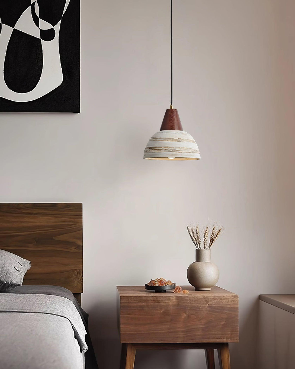 Lampă suspendată cu abajur din ceramică texturat, conic, minimalist nordic