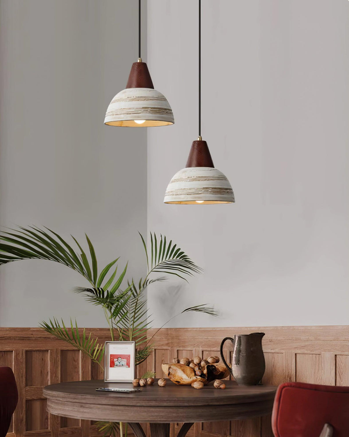 Lampă suspendată cu abajur din ceramică texturat, conic, minimalist nordic