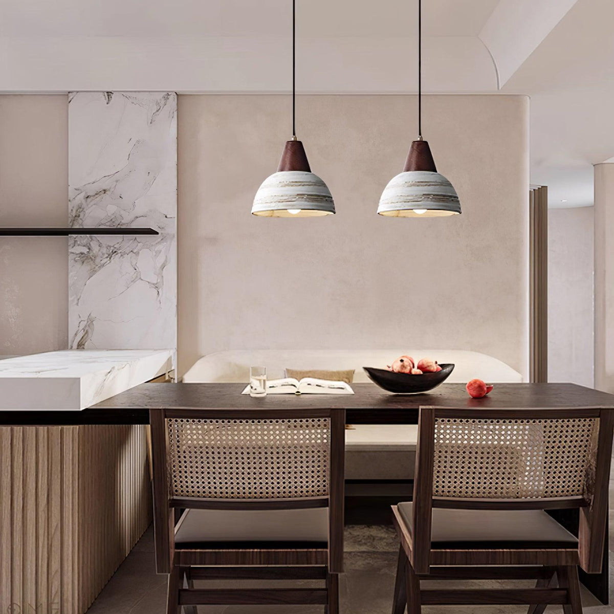 Lampă suspendată cu abajur din ceramică texturat, conic, minimalist nordic