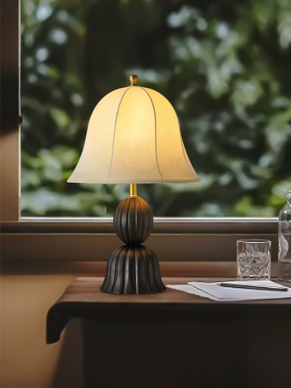 Aldiia lampă de masă vintage din lemn cu abajur textil