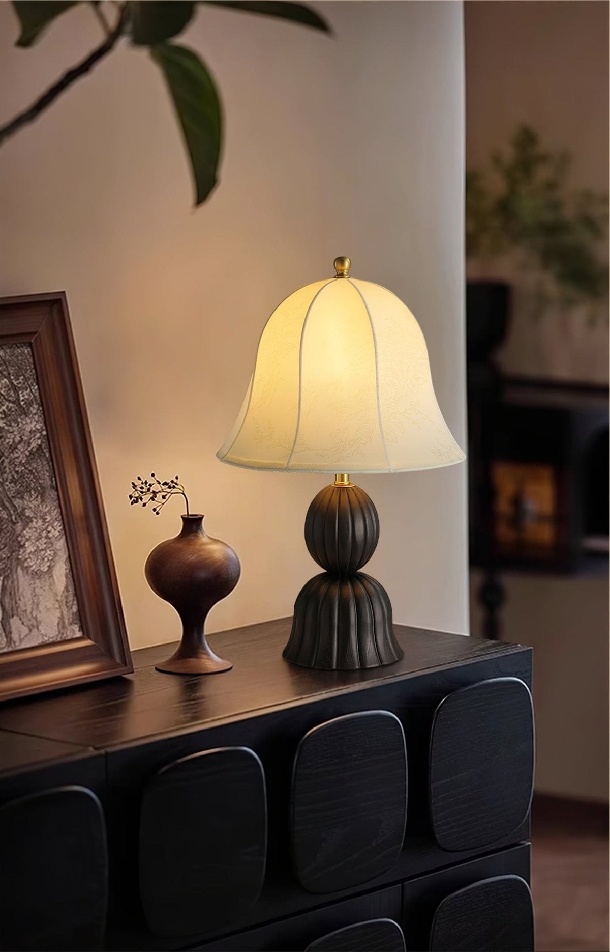 Aldiia lampă de masă vintage din lemn cu abajur textil