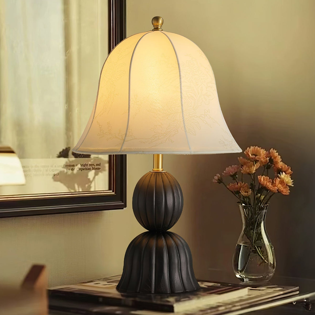 Aldiia lampă de masă vintage din lemn cu abajur textil