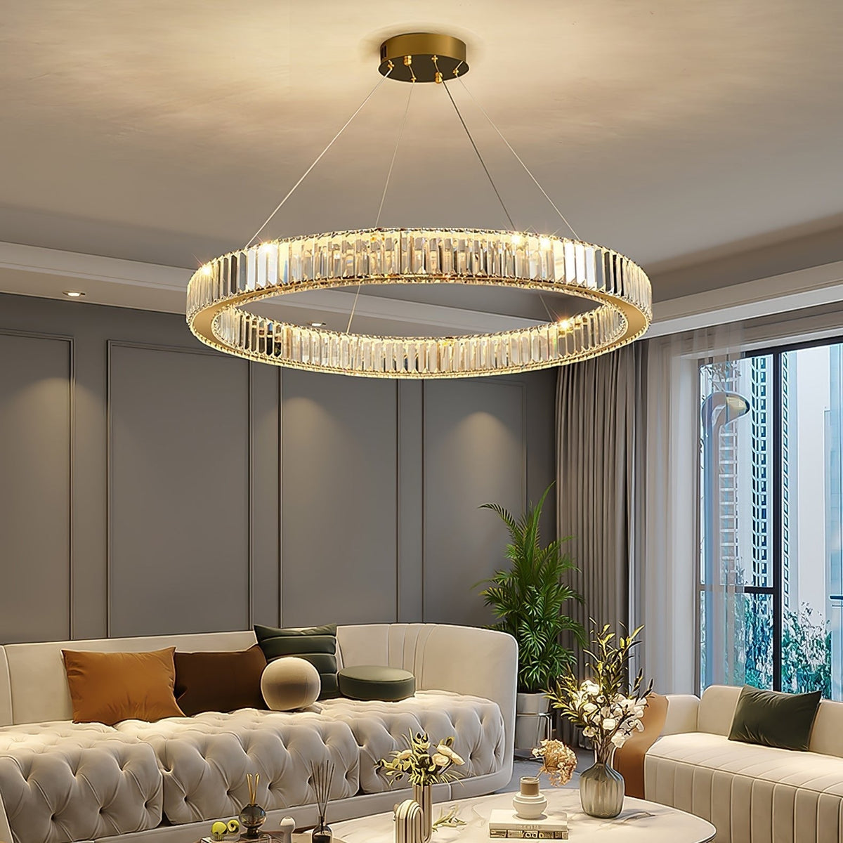 Cyrirelle candelabru auriu din cristal, în formă de inel