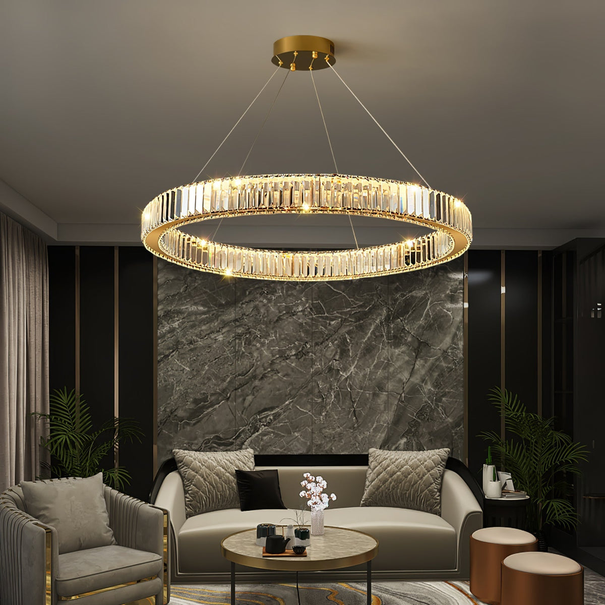 Cyrirelle candelabru auriu din cristal, în formă de inel