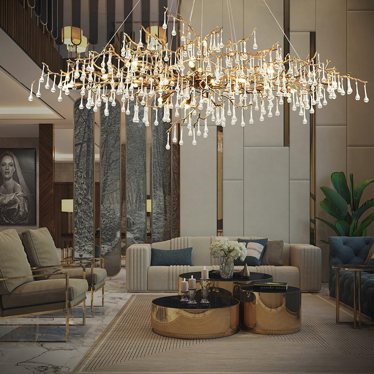 Elyeelle candelabru din alamă și cristal, cu ramuri