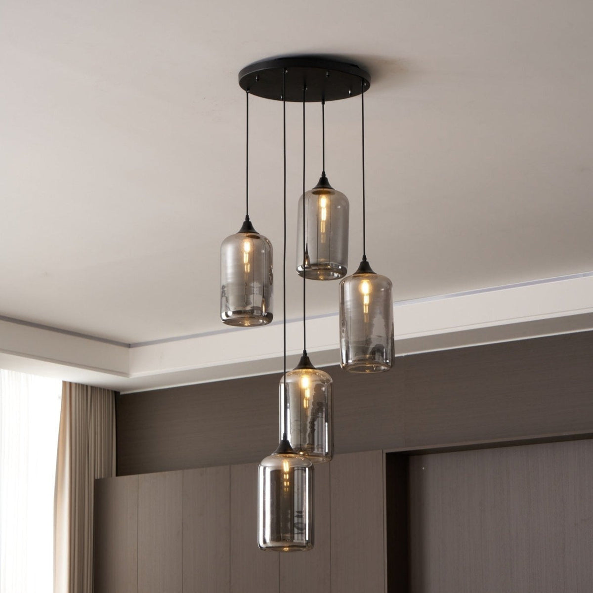June lampă suspendată minimalistă cu Abajur din sticlă Fumurie Gri