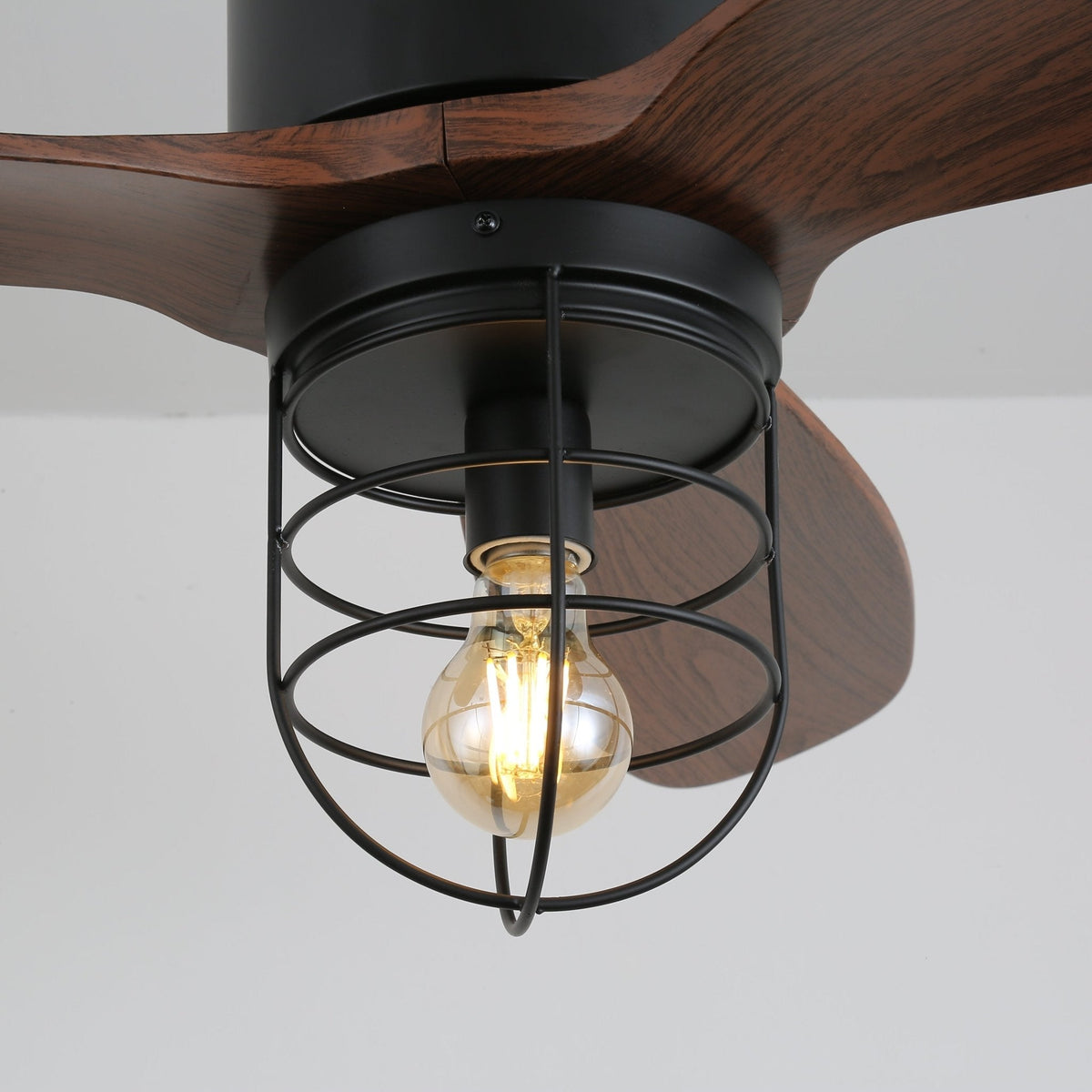 Brisora ventilator de tavan cu lumină din lemn, industrial