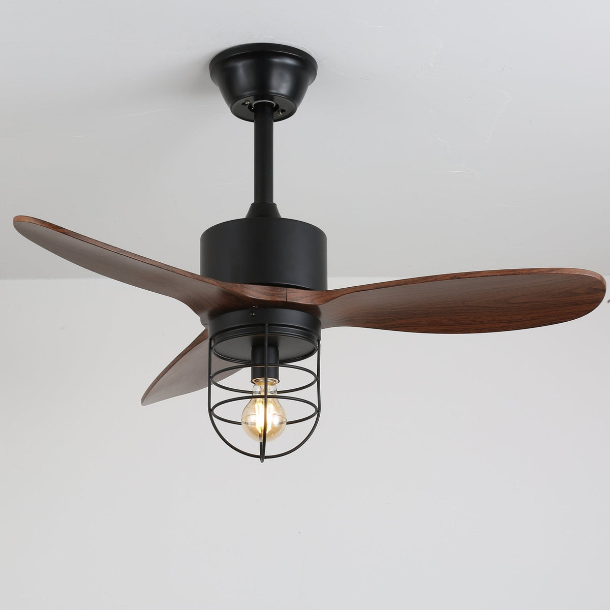 Brisora ventilator de tavan cu lumină din lemn, industrial