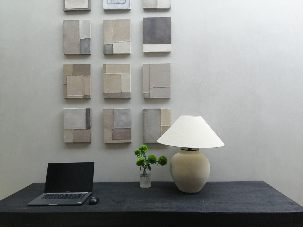Lumian lampă de masă din material textil și ceramică, rustică