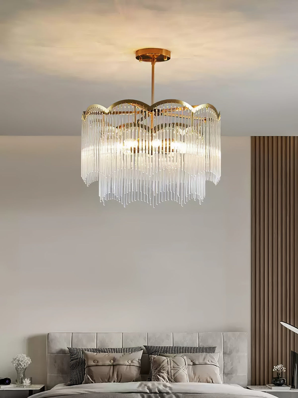 Liorivella candelabru cu tijă de sticlă în formă de undă