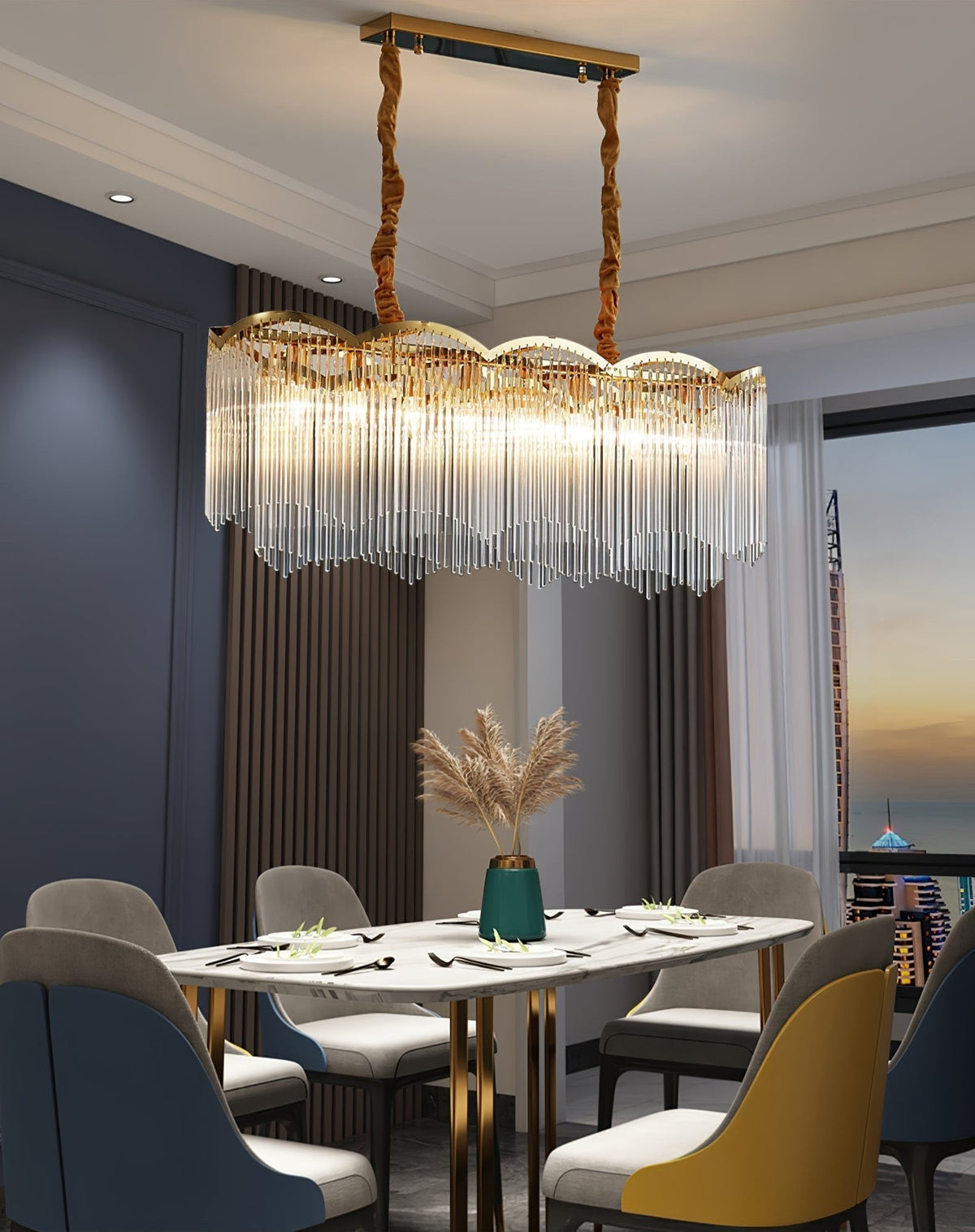 Liorivella candelabru cu tijă de sticlă în formă de undă