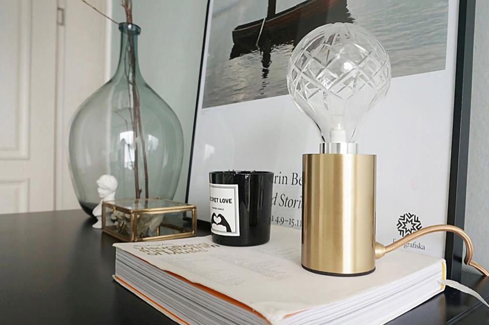 Lyrician lampă de masă din alamă și sticlă, industrială