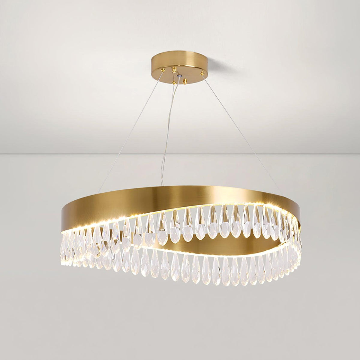 Cana candelabru cu inel din cristal și cadru inoxidabil polizat