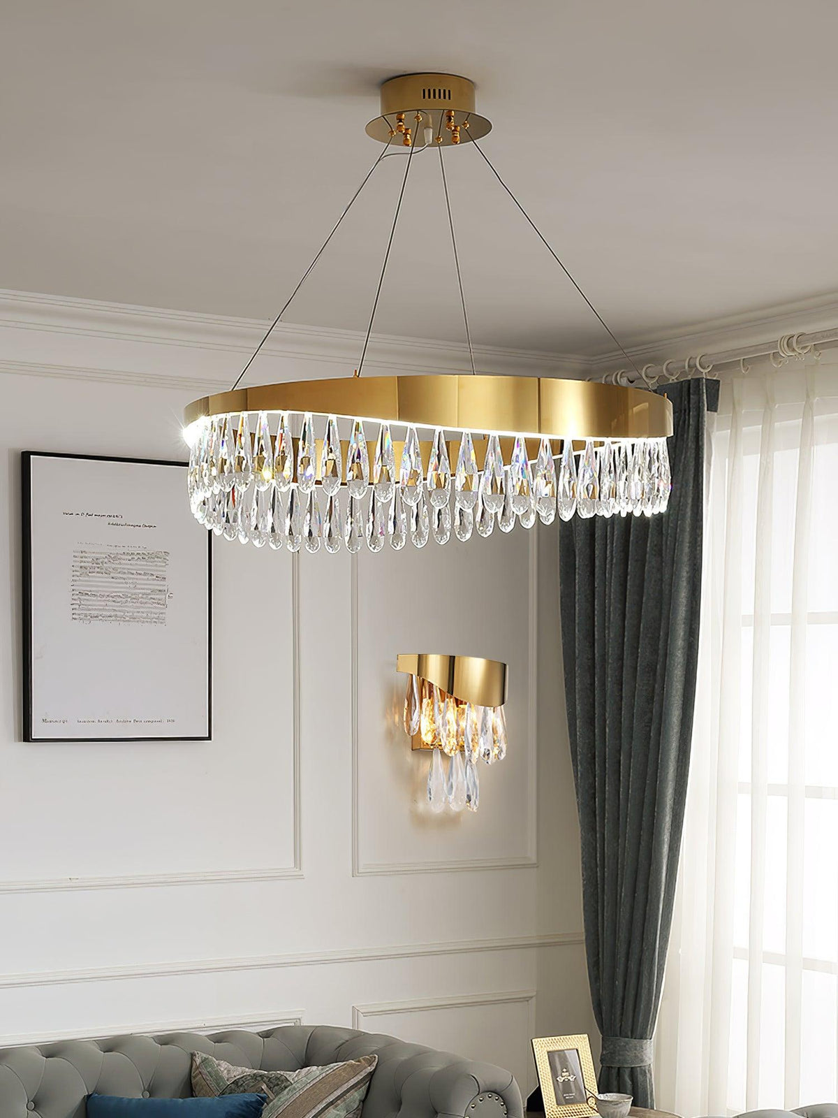 Cana candelabru cu inel din cristal și cadru inoxidabil polizat