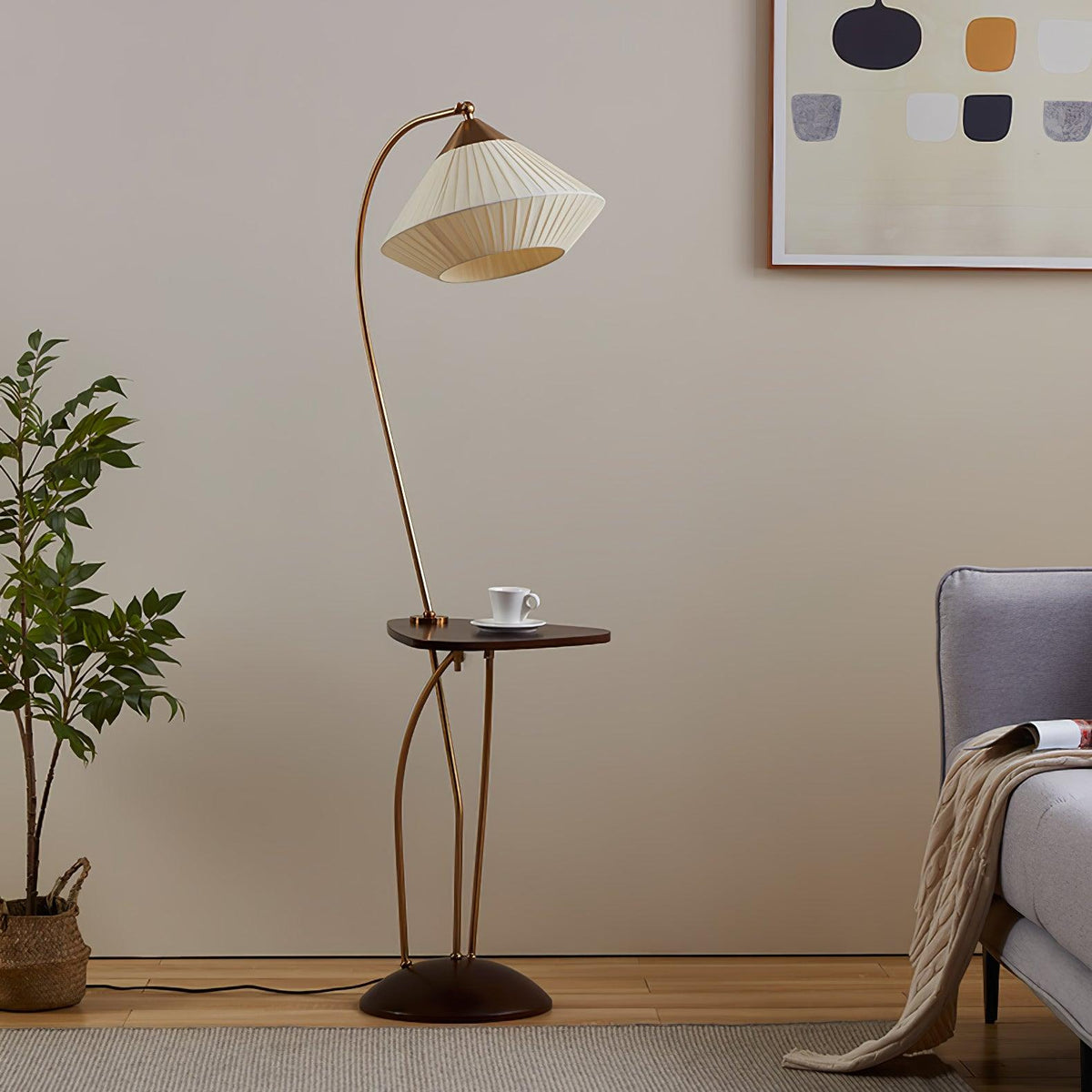 Raviq lampadar vintage cu abajur textil