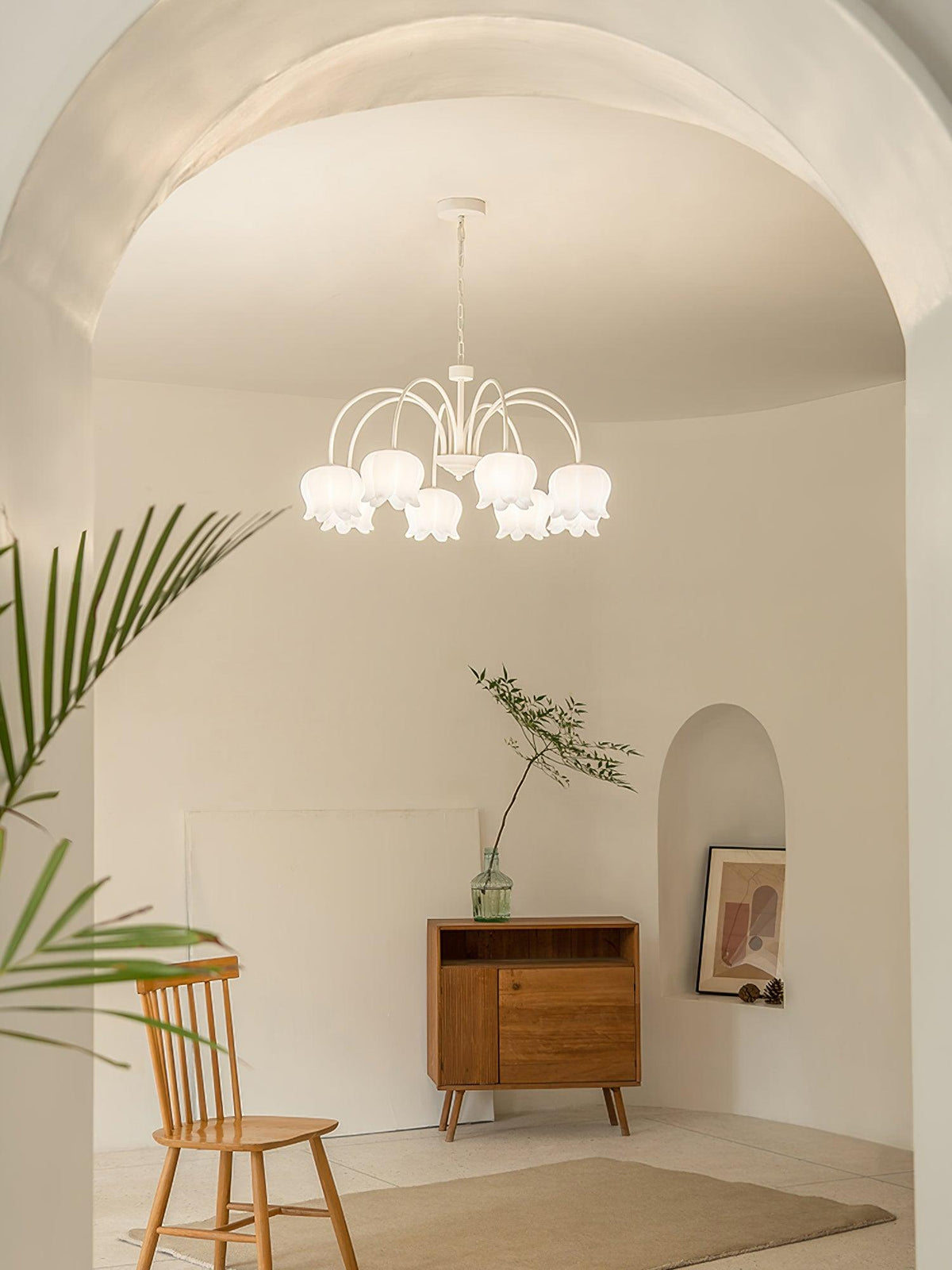 Veleissa candelabru alb, elegant, în formă de clopot, cu abajur, curbat, cu braț, floral
