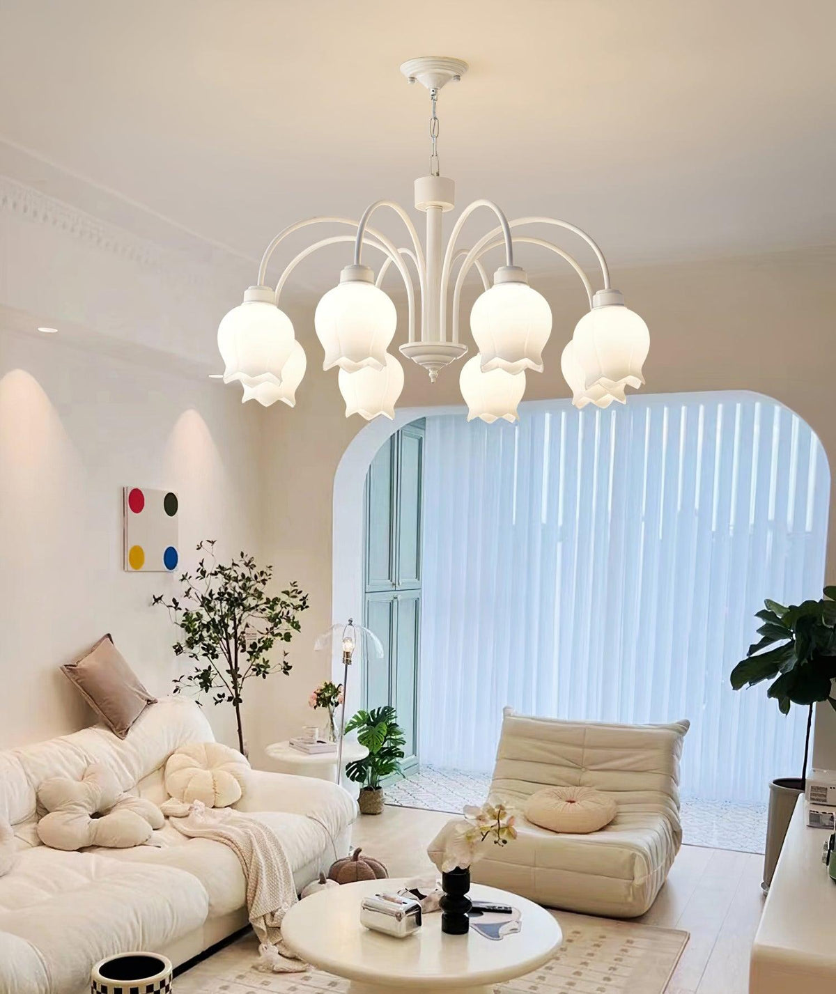 Veleissa candelabru alb, elegant, în formă de clopot, cu abajur, curbat, cu braț, floral