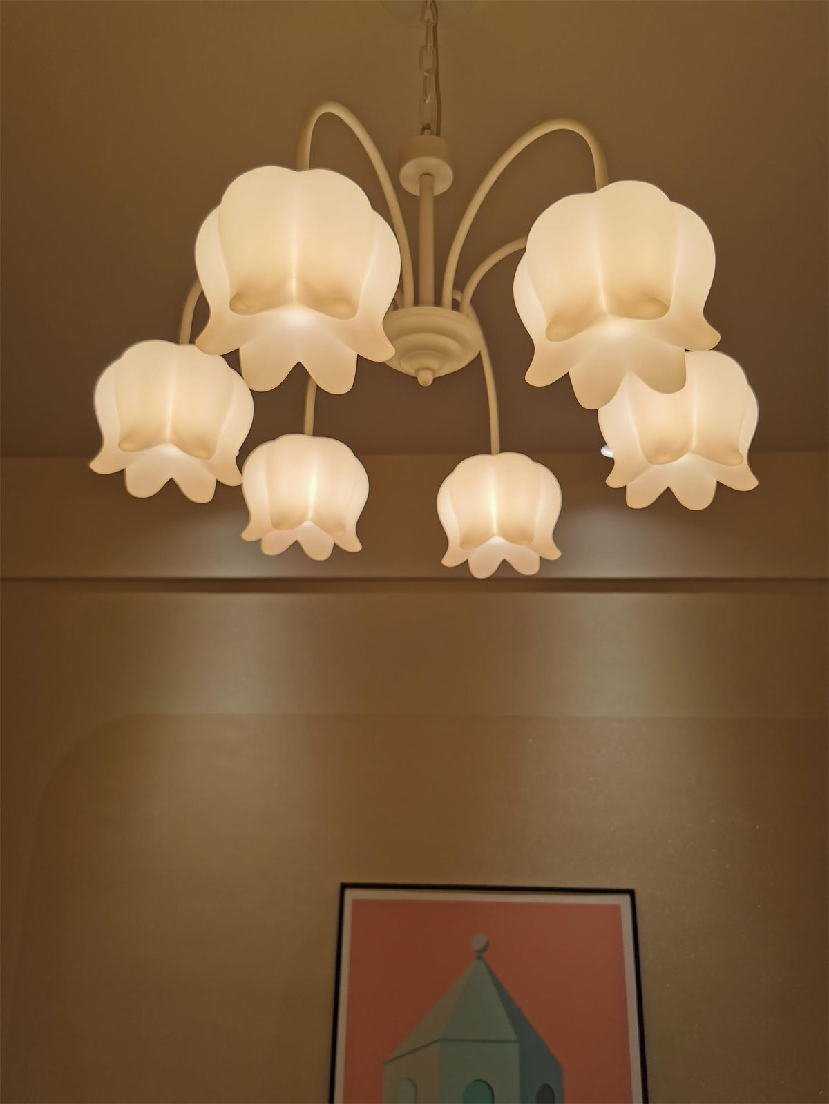 Veleissa candelabru alb, elegant, în formă de clopot, cu abajur, curbat, cu braț, floral