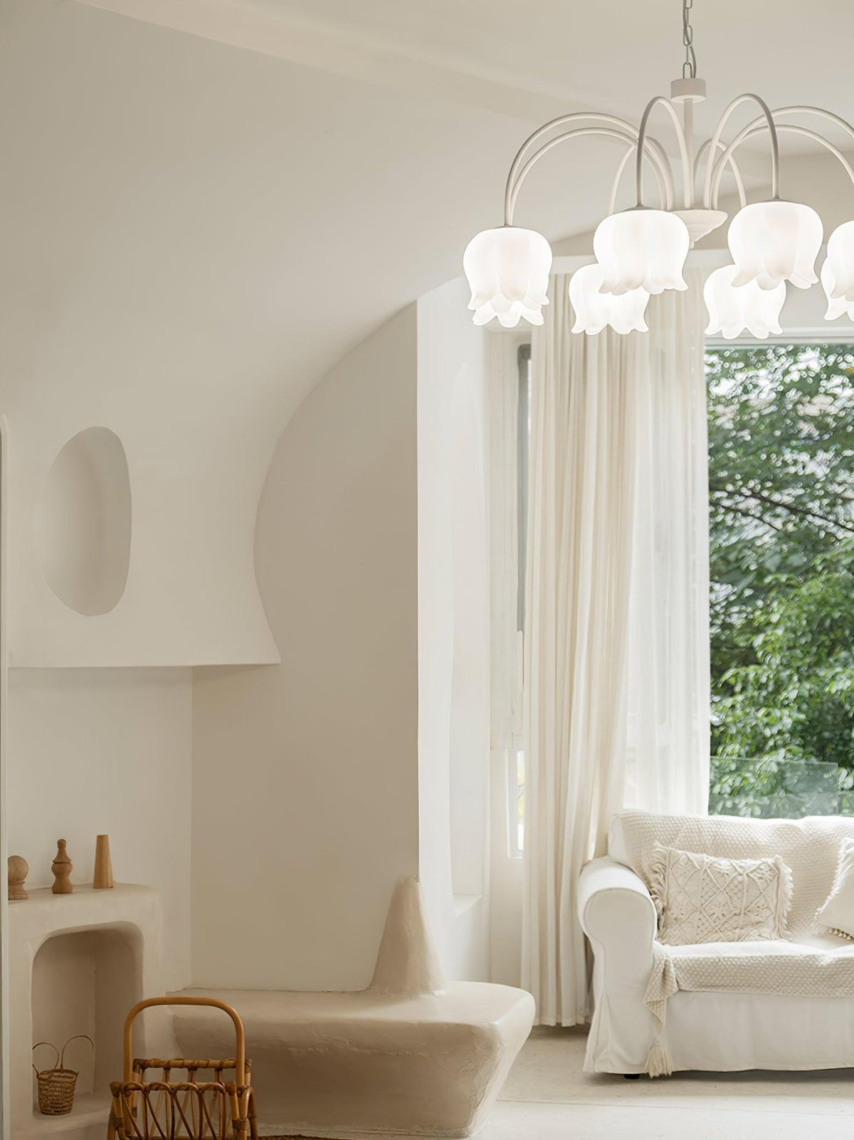 Veleissa candelabru alb, elegant, în formă de clopot, cu abajur, curbat, cu braț, floral