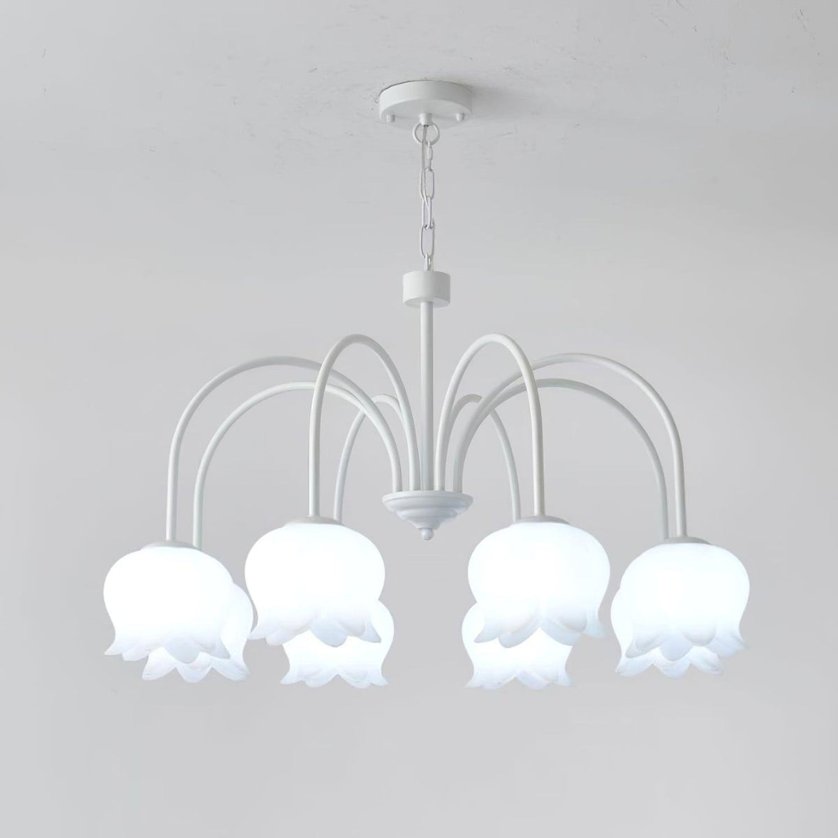 Veleissa candelabru alb, elegant, în formă de clopot, cu abajur, curbat, cu braț, floral
