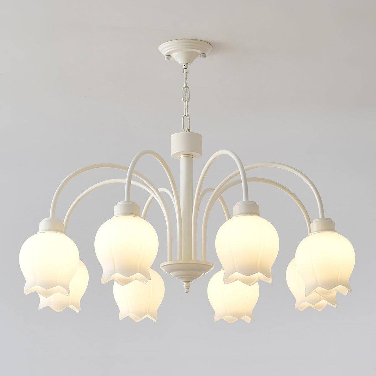 Veleissa candelabru alb, elegant, în formă de clopot, cu abajur, curbat, cu braț, floral