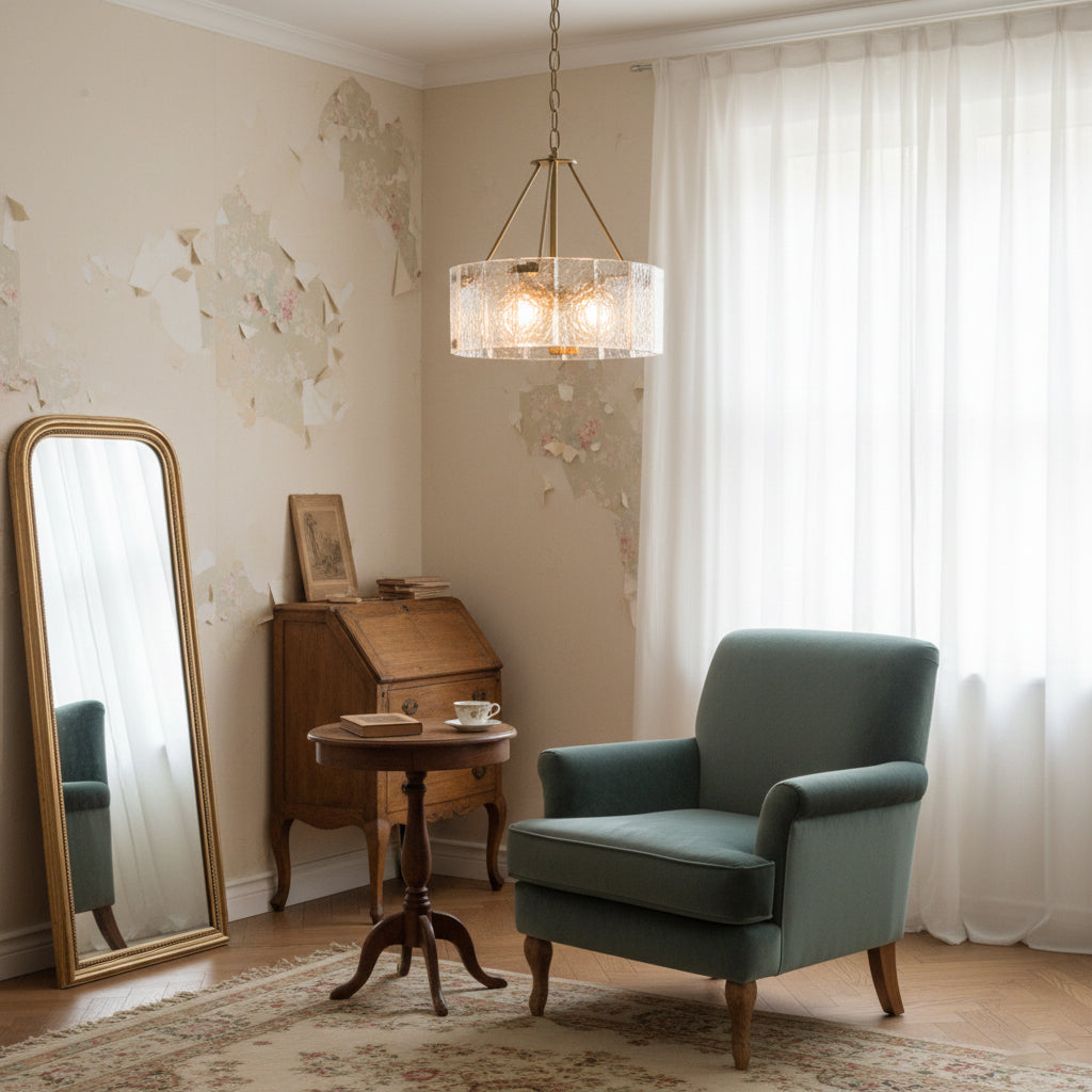Virelix candelabru din sticlă, în formă de tambur