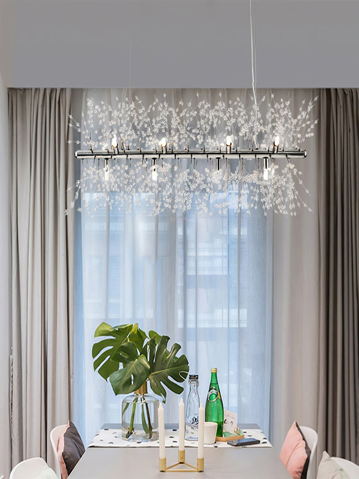 Cir candelabru din alamă și cristal, liniar, cu ramuri