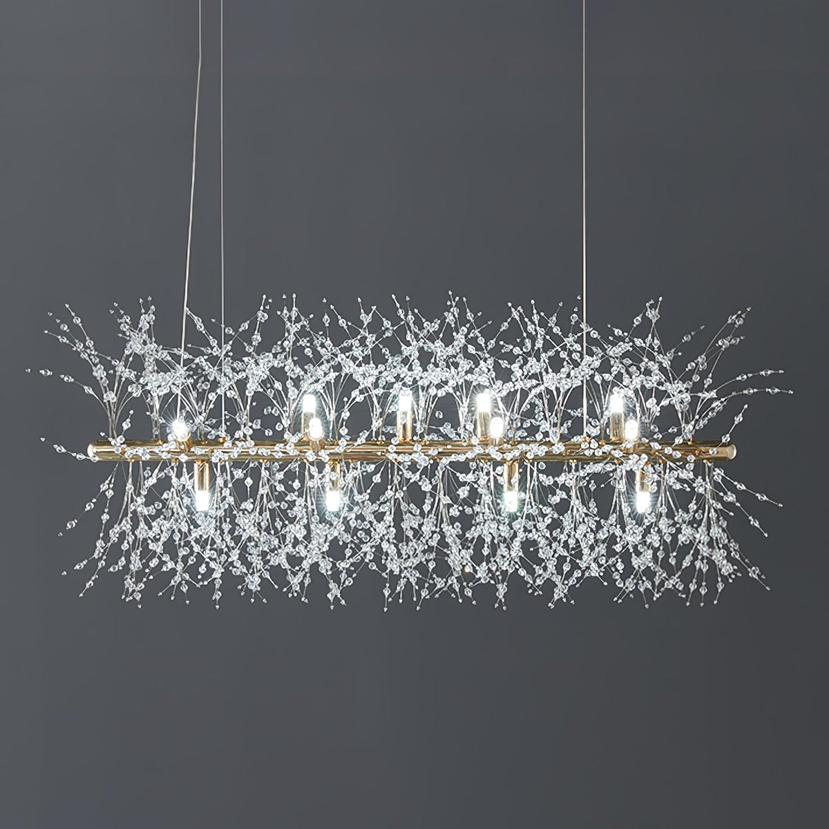 Cir candelabru din alamă și cristal, liniar, cu ramuri