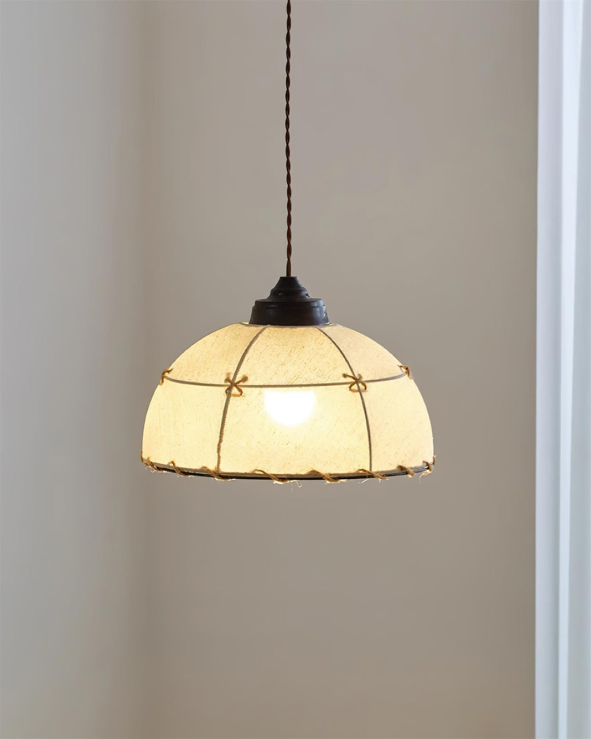 Lampă suspendată cu abajur din țesătură, formă de cupolă, stil vintage minimalist, lumină difuză