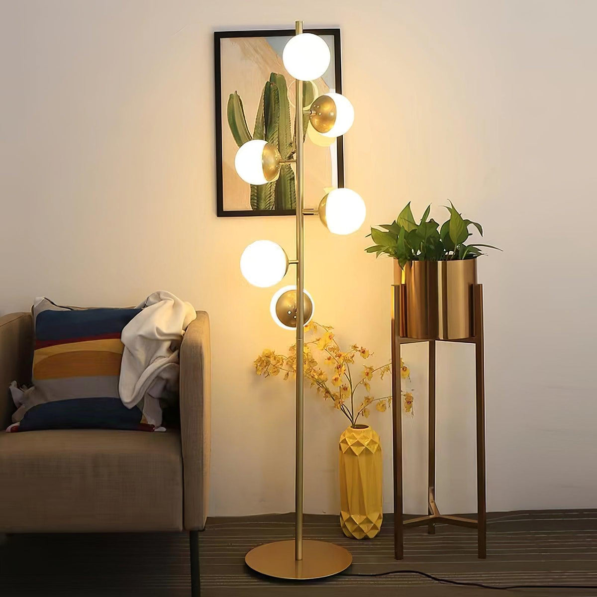 Valentina lampadar Sferic modern, metal/Ceramic, alb/auriu, pentru living