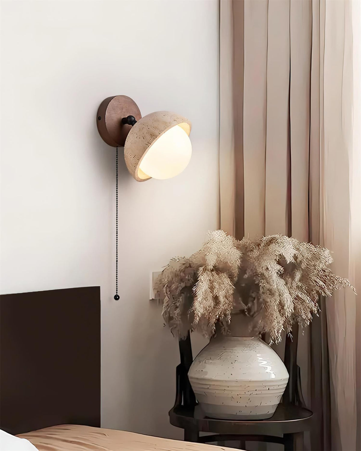 Eala aplică de perete din travertin și lemn, minimalistă, modernă