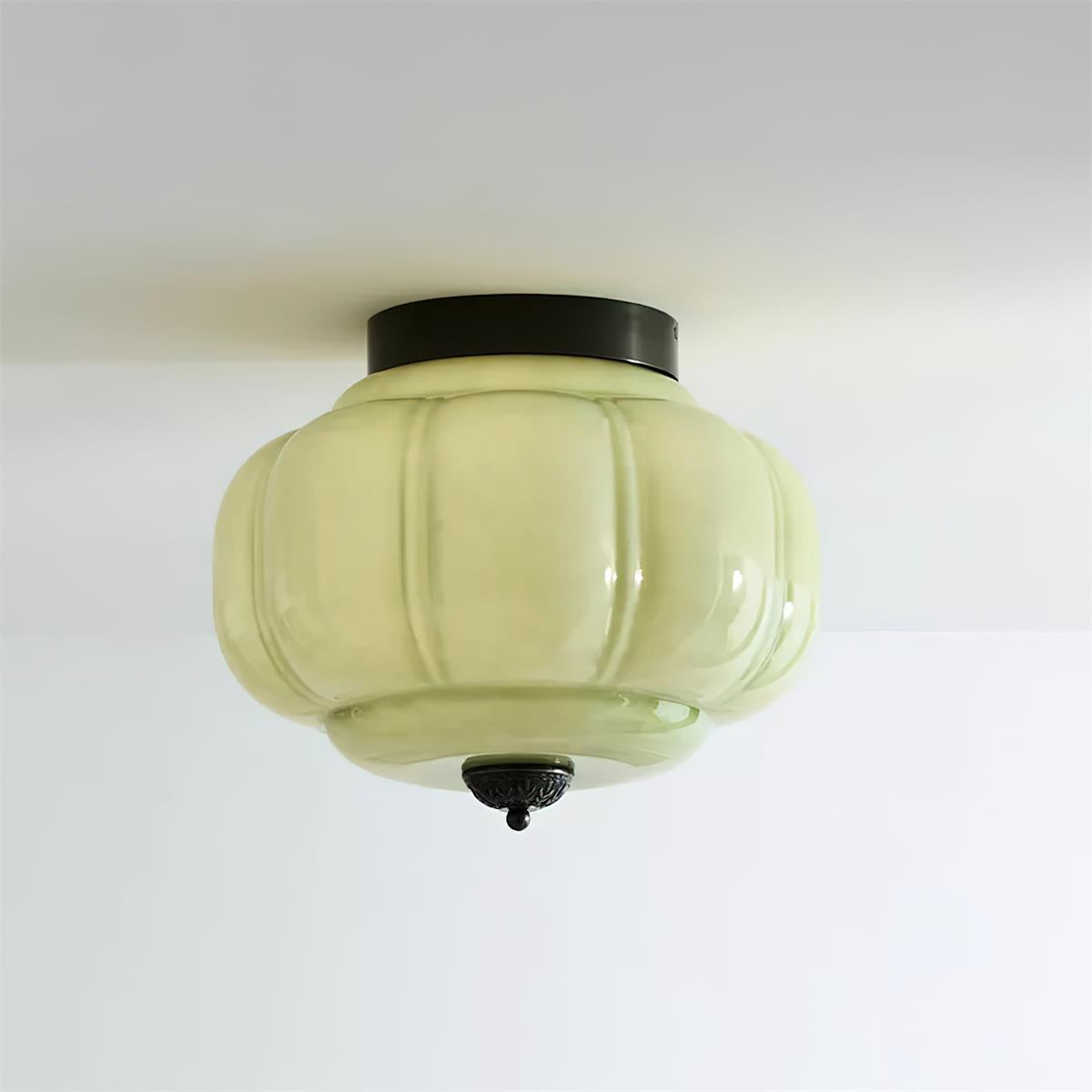 Selviro plafonieră verde din sticlă și alamă, clasică