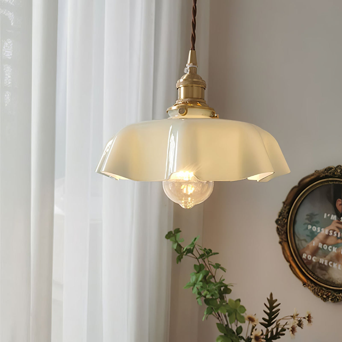 Civen lampă suspendată, rustică, cu margine ondulată