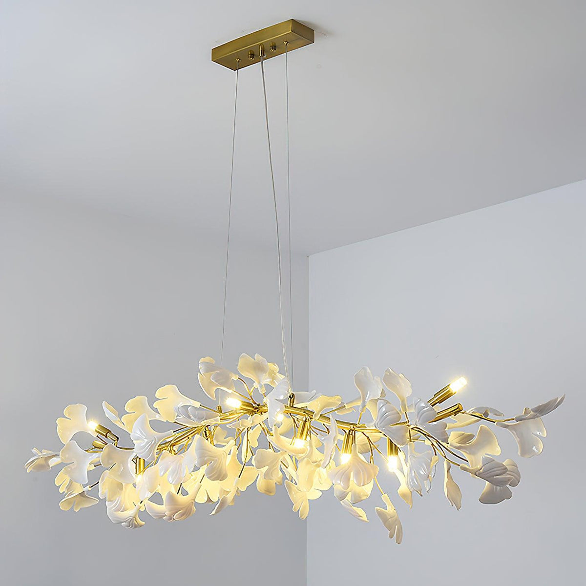 Dylo candelabru din alamă cu ramuri de petale ceramice liniare Ginkgo
