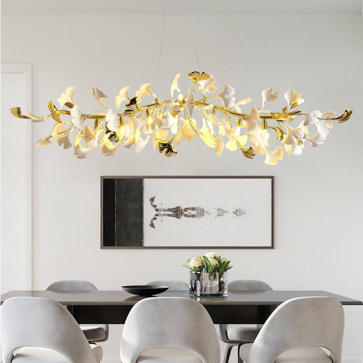Dylo candelabru din alamă cu ramuri de petale ceramice liniare Ginkgo