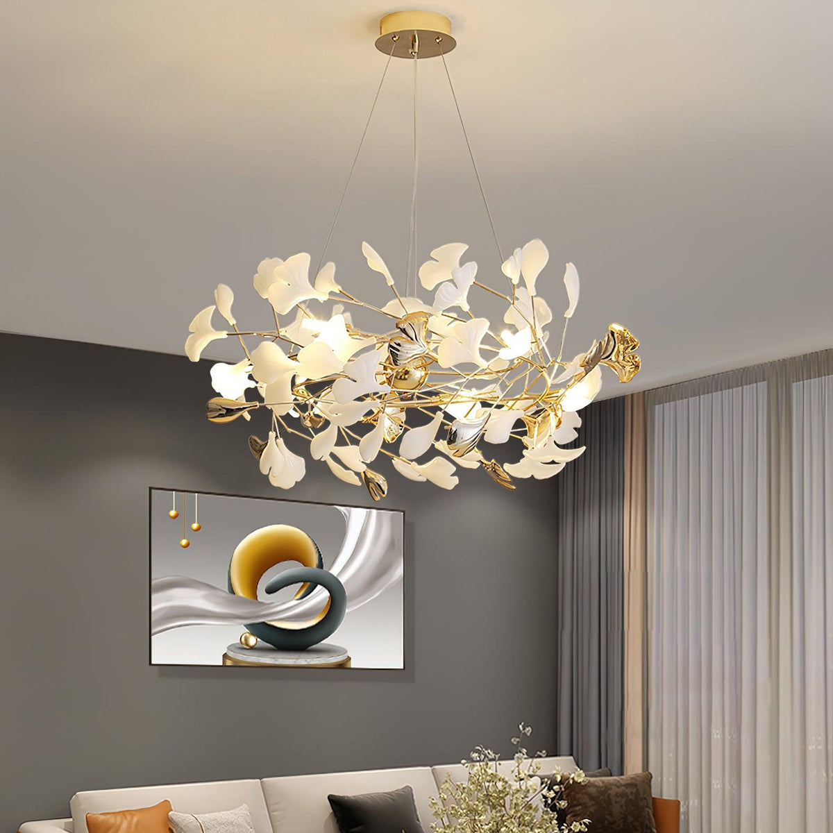 Quiven candelabru Gingko Leaf din ceramică aurie elegant