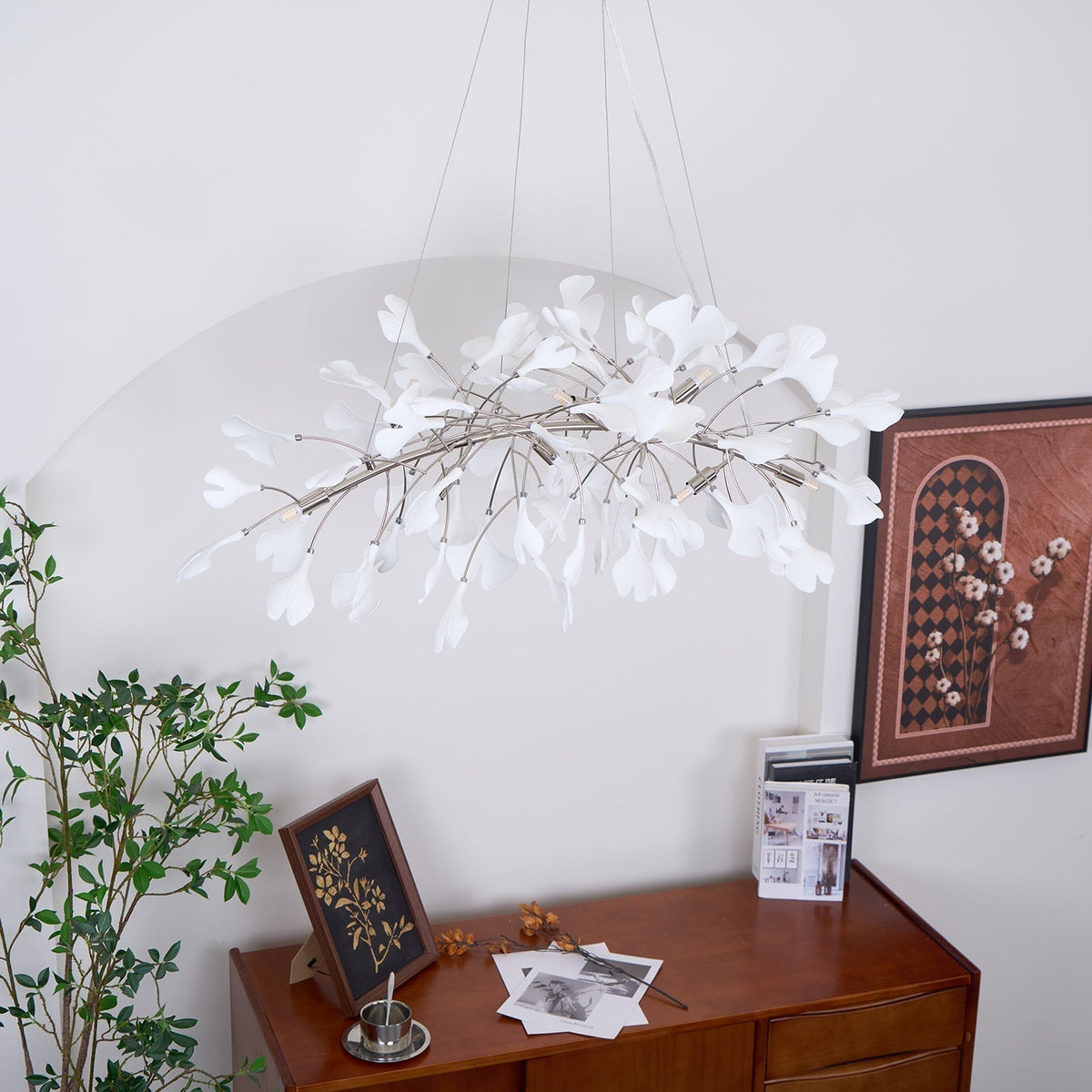 Arux Gingko candelabru Art Deco cu frunze îndreptate în jos