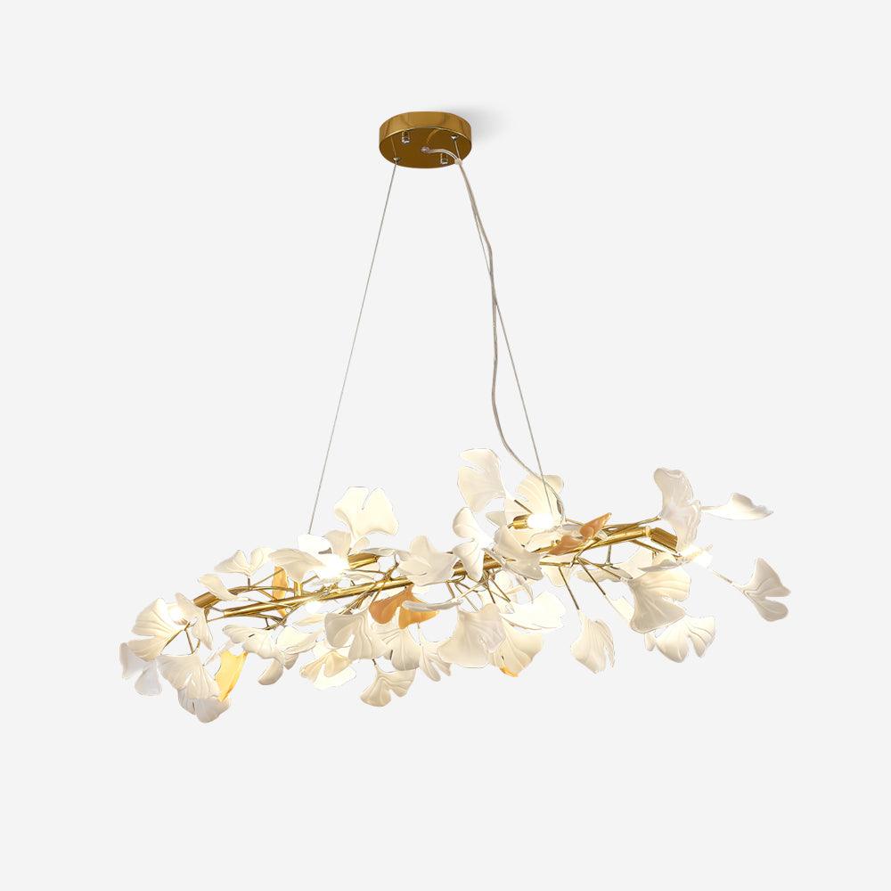 Candelabru cu cadru metalic, abajur ceramic în formă de ginkgo alb aurie, artă modernă