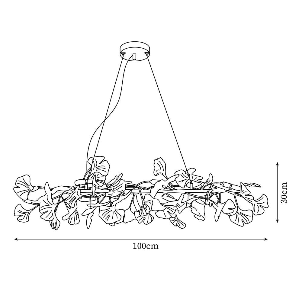 Candelabru cu cadru metalic, abajur ceramic în formă de ginkgo alb aurie, artă modernă