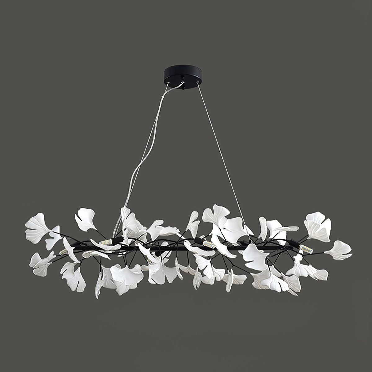 Candelabru cu cadru metalic, abajur ceramic în formă de ginkgo alb aurie, artă modernă
