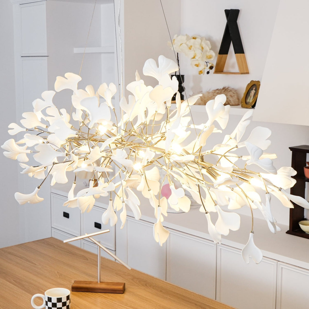 Arux Gingko candelabru Art Deco cu frunze îndreptate în jos