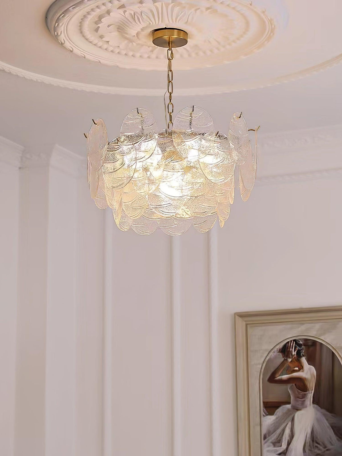 Eirenian candelabru auriu din sticlă, cu disc