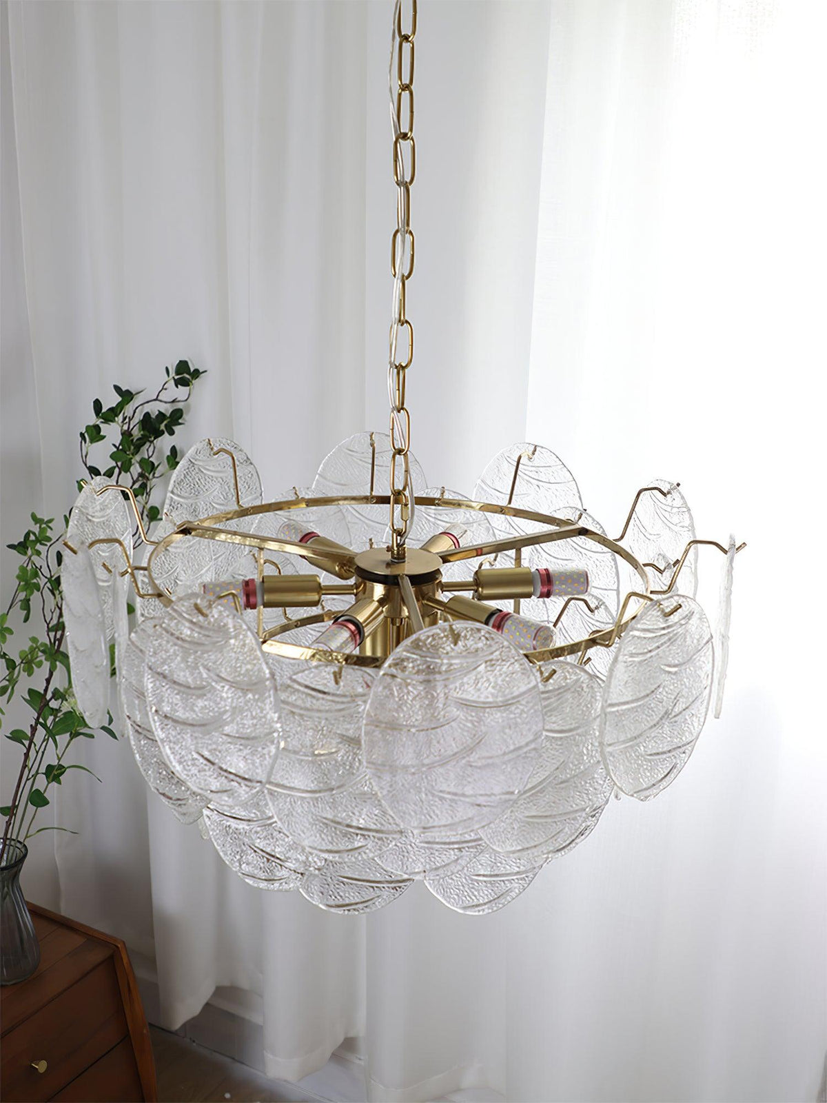 Eirenian candelabru auriu din sticlă, cu disc