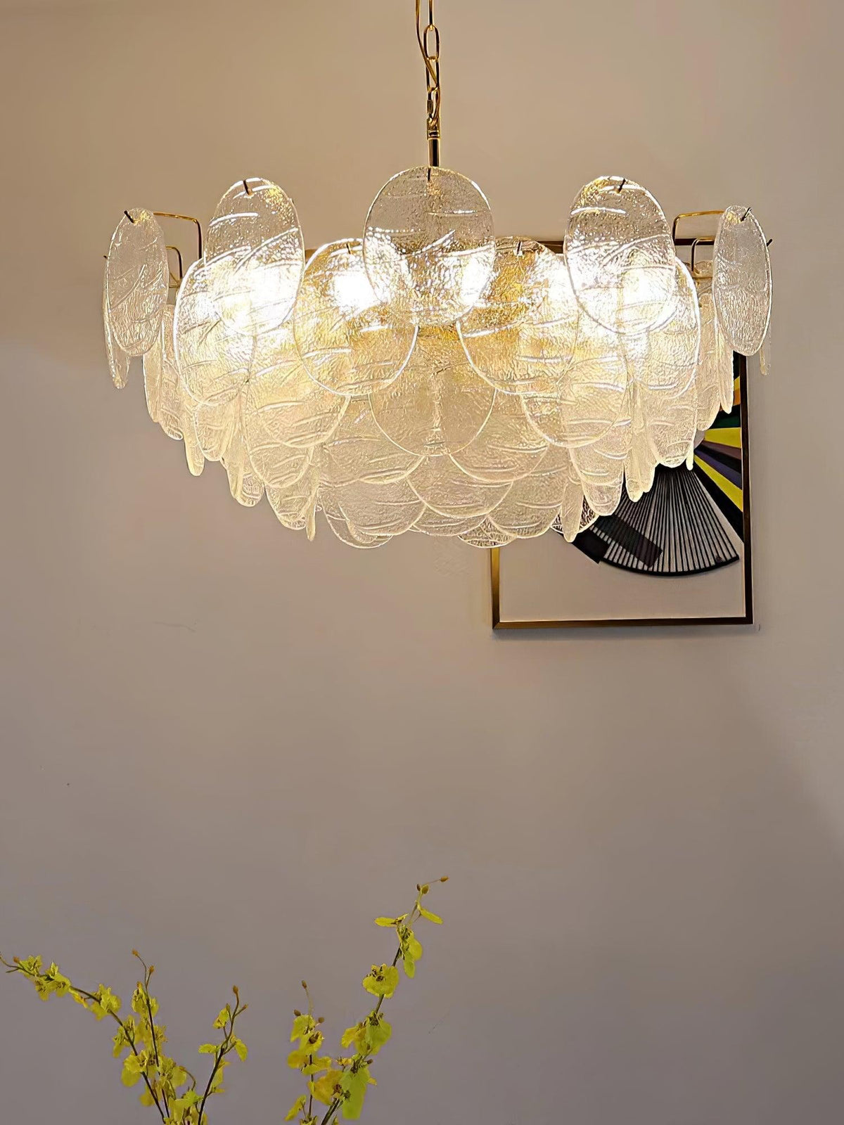 Eirenian candelabru auriu din sticlă, cu disc