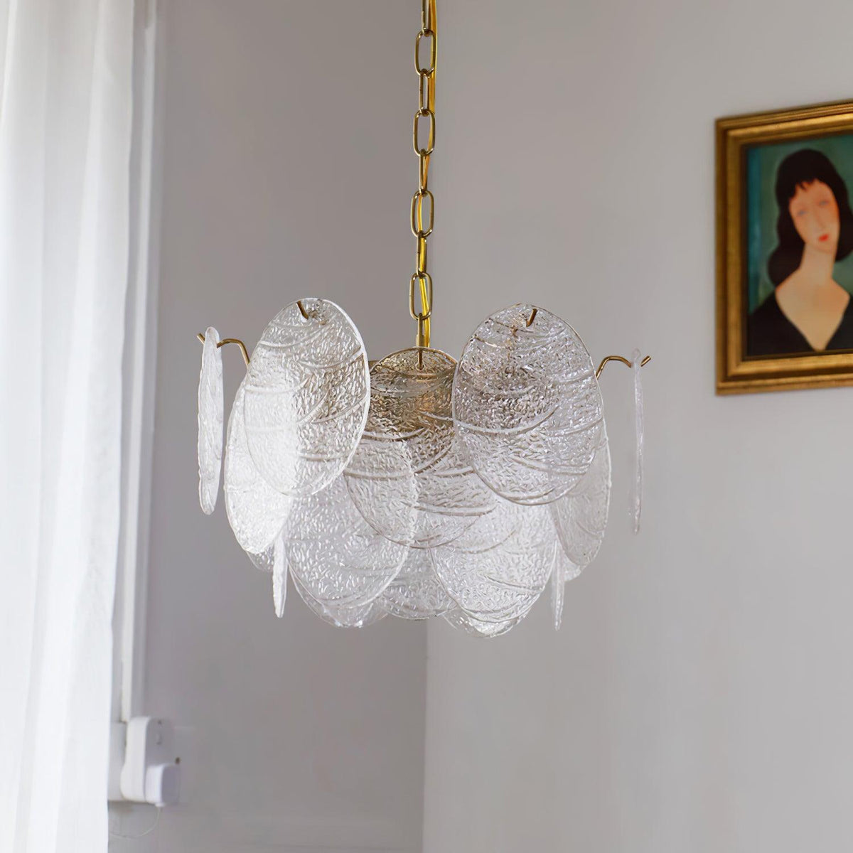 Eirenian candelabru auriu din sticlă, cu disc