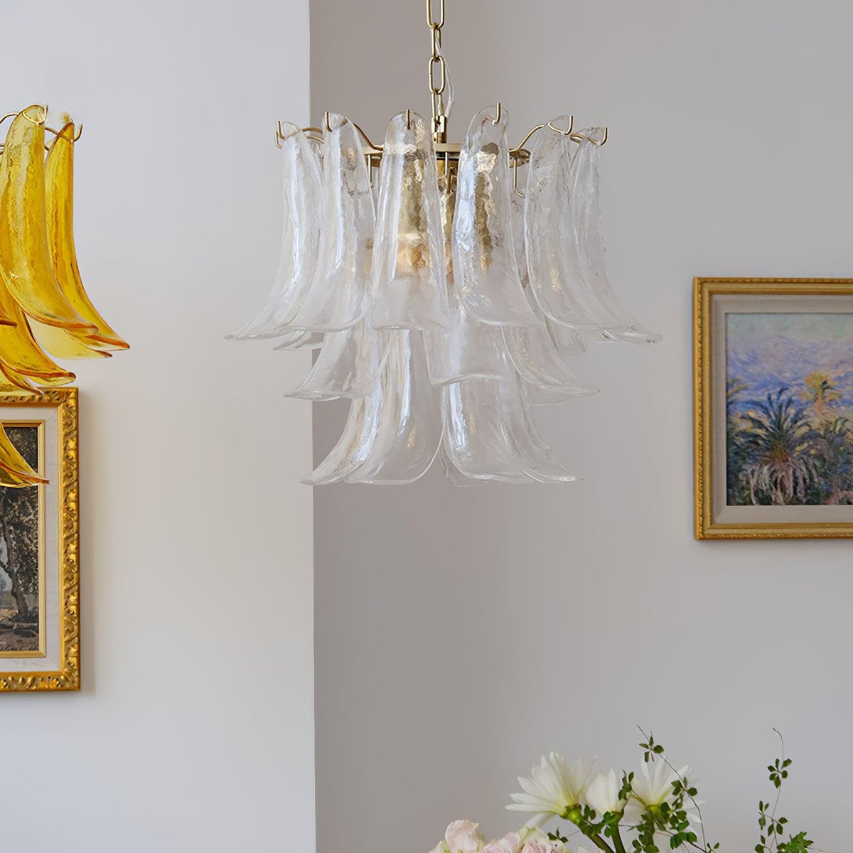 Elvess candelabru din sticlă Murano Frunze Aurii