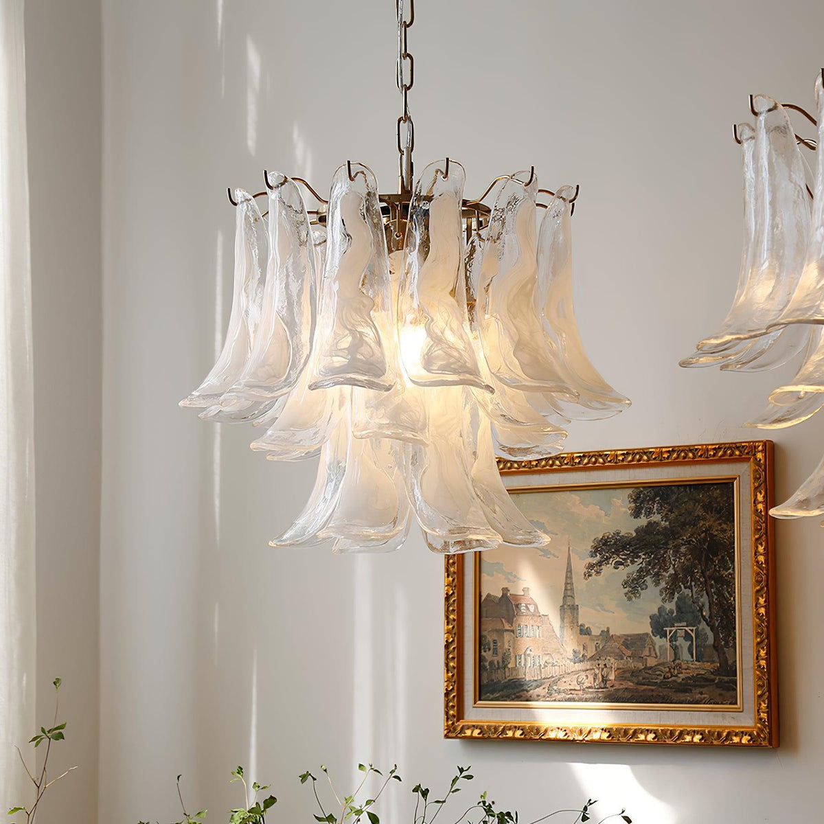Elvess candelabru din sticlă Murano Frunze Aurii