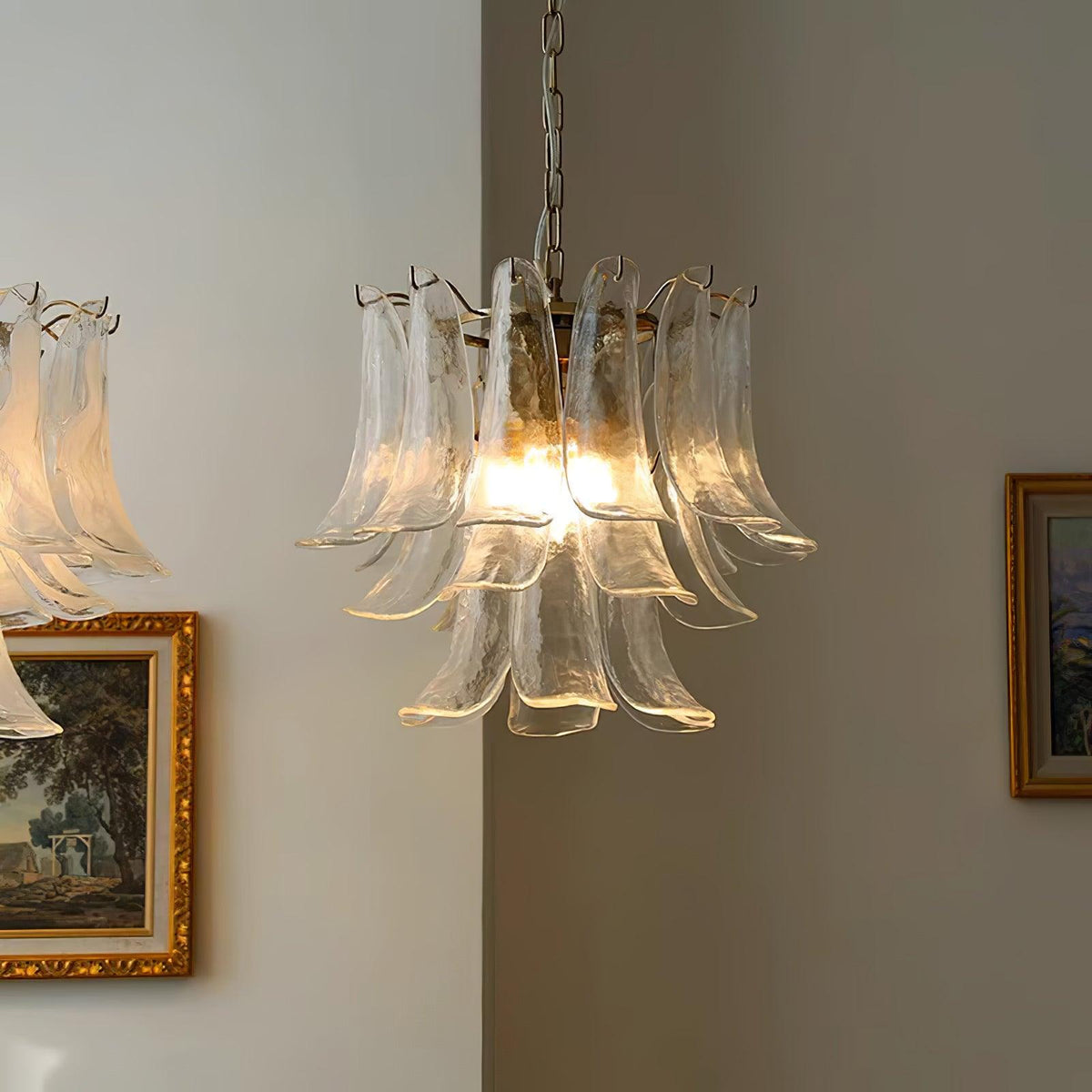 Elvess candelabru din sticlă Murano Frunze Aurii